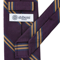 Mogador Striped Silk / Cotton Tie - Eggplant - Hand-Rolled