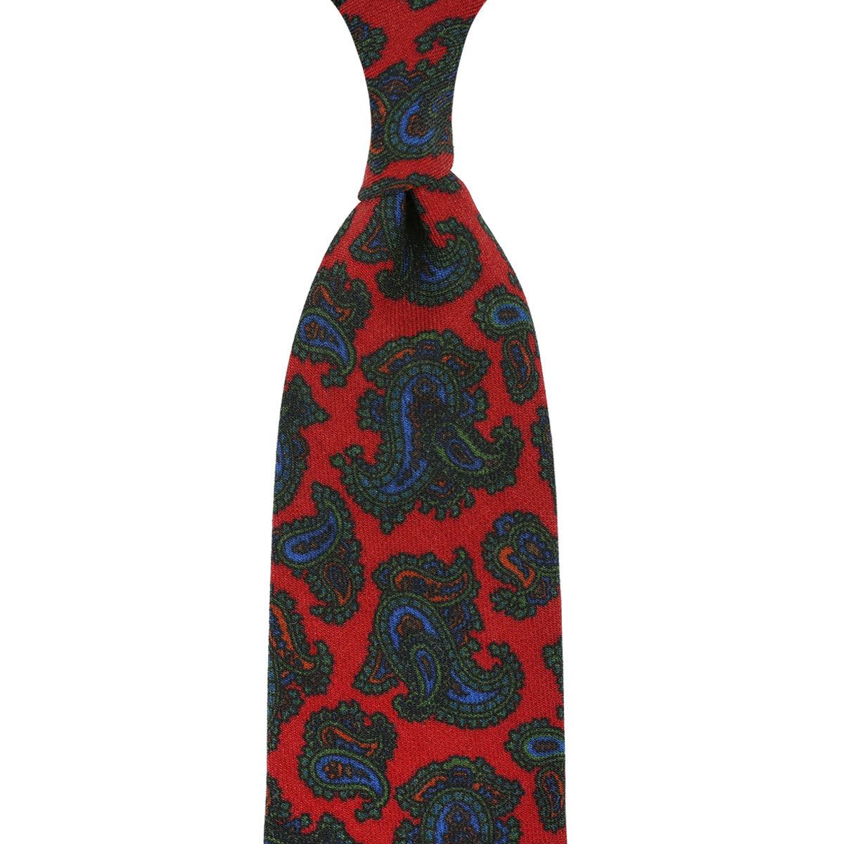 Paisley Printed Wool Challis Tie - Cherry - Hand-Rolled