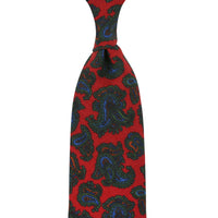 Paisley Printed Wool Challis Tie - Cherry - Hand-Rolled