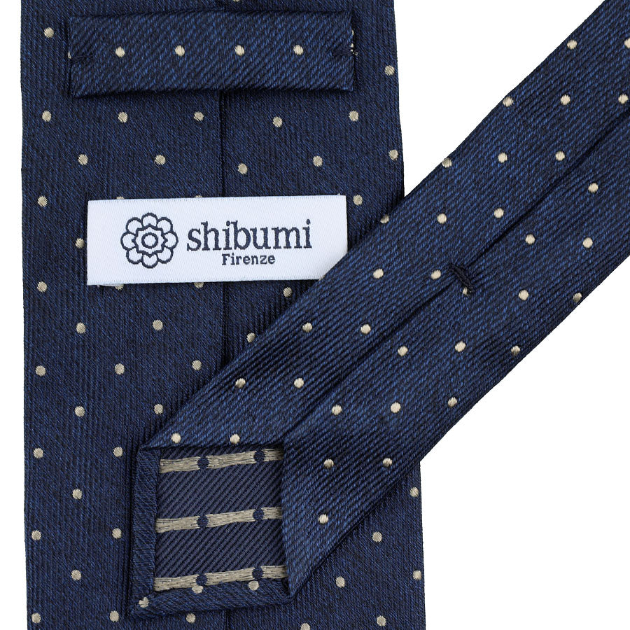 Dotted Jacquard Silk Tie - Navy - Hand-Rolled