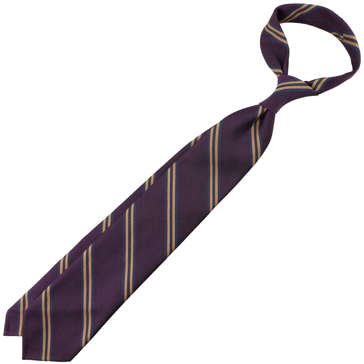 Mogador Striped Silk / Cotton Tie - Eggplant - Hand-Rolled