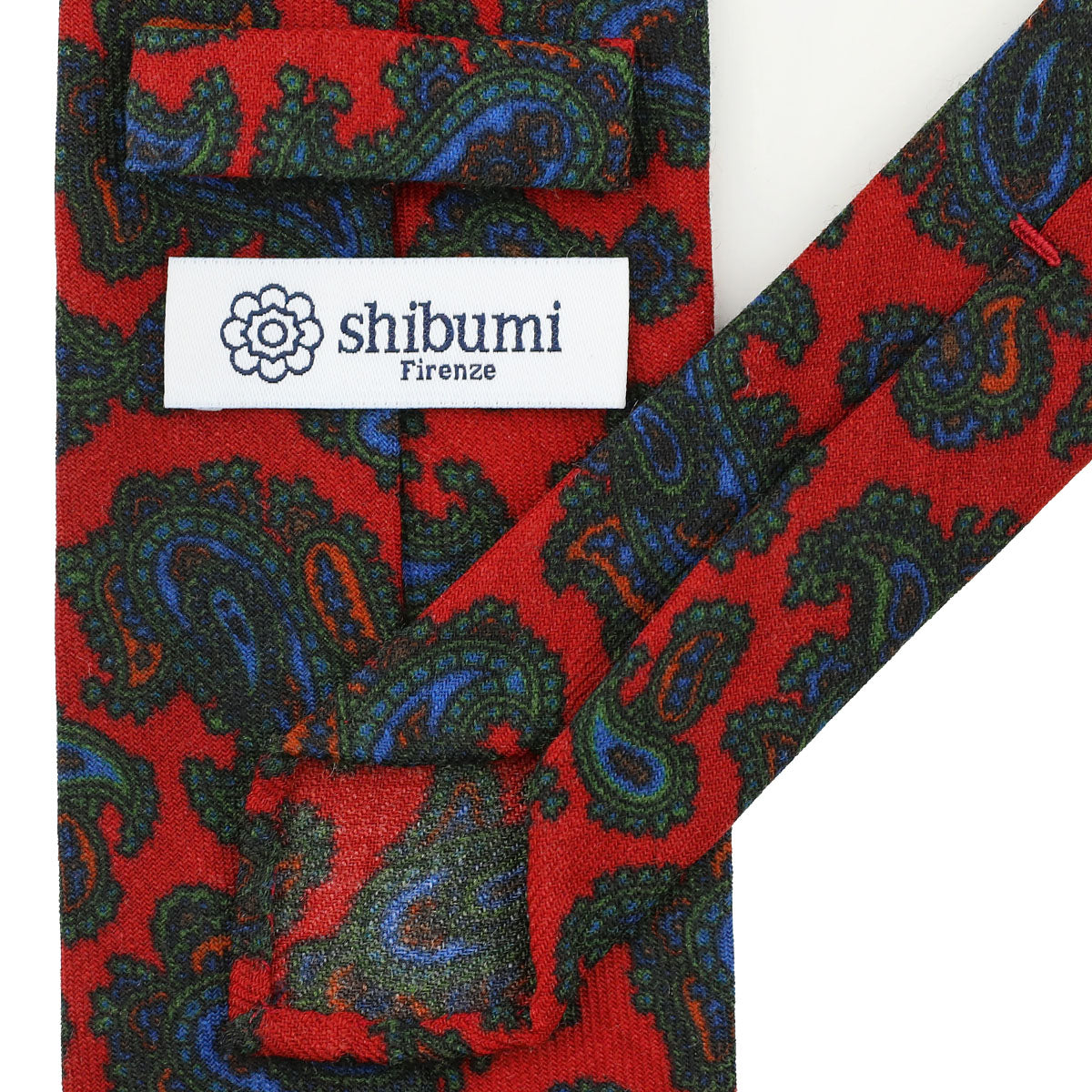 Paisley Printed Wool Challis Tie - Cherry - Hand-Rolled
