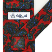 Paisley Printed Wool Challis Tie - Cherry - Hand-Rolled