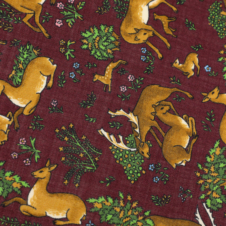 Animal Motif Wool / Silk Pocket Square - Burgundy - 40x40cm