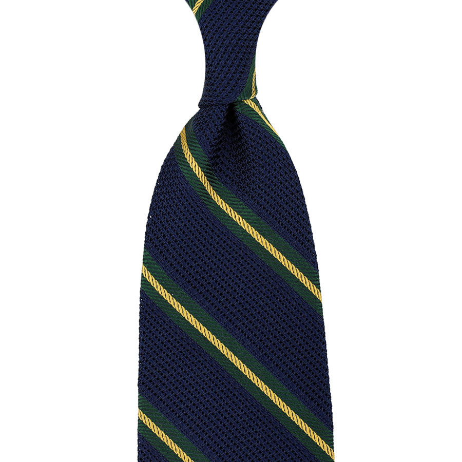 Striped Fina Grenadine Silk Tie - Navy - Hand-Rolled