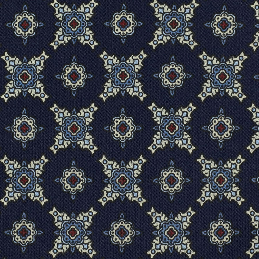 Floral Printed Silk Bespoke Tie - Navy