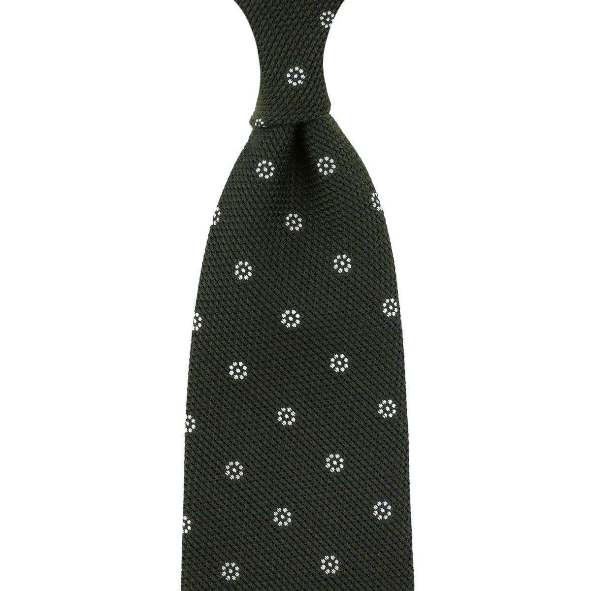 Floral Cashmere / Silk Grenadine Tie - Dark Olive - Hand-Rolled
