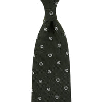 Floral Cashmere / Silk Grenadine Tie - Dark Olive - Hand-Rolled