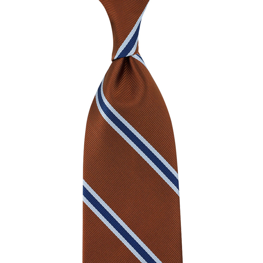 Japanese Repp Stripe Silk Tie - Copper - Hand-Rolled