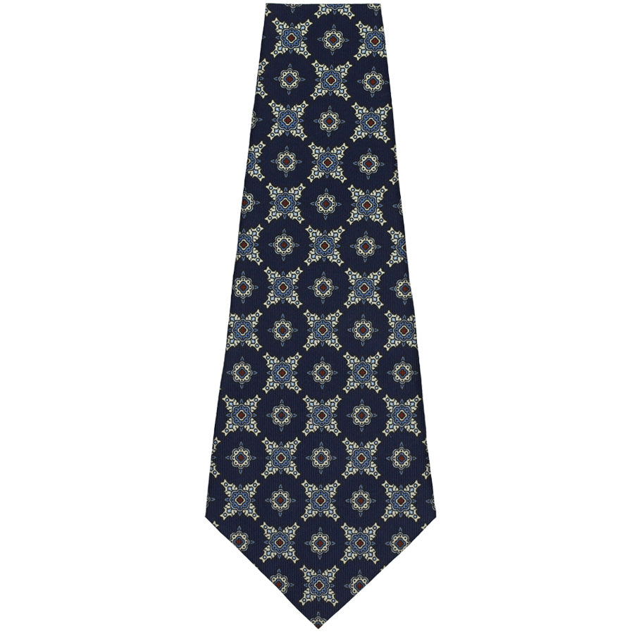 Floral Printed Silk Bespoke Tie - Navy