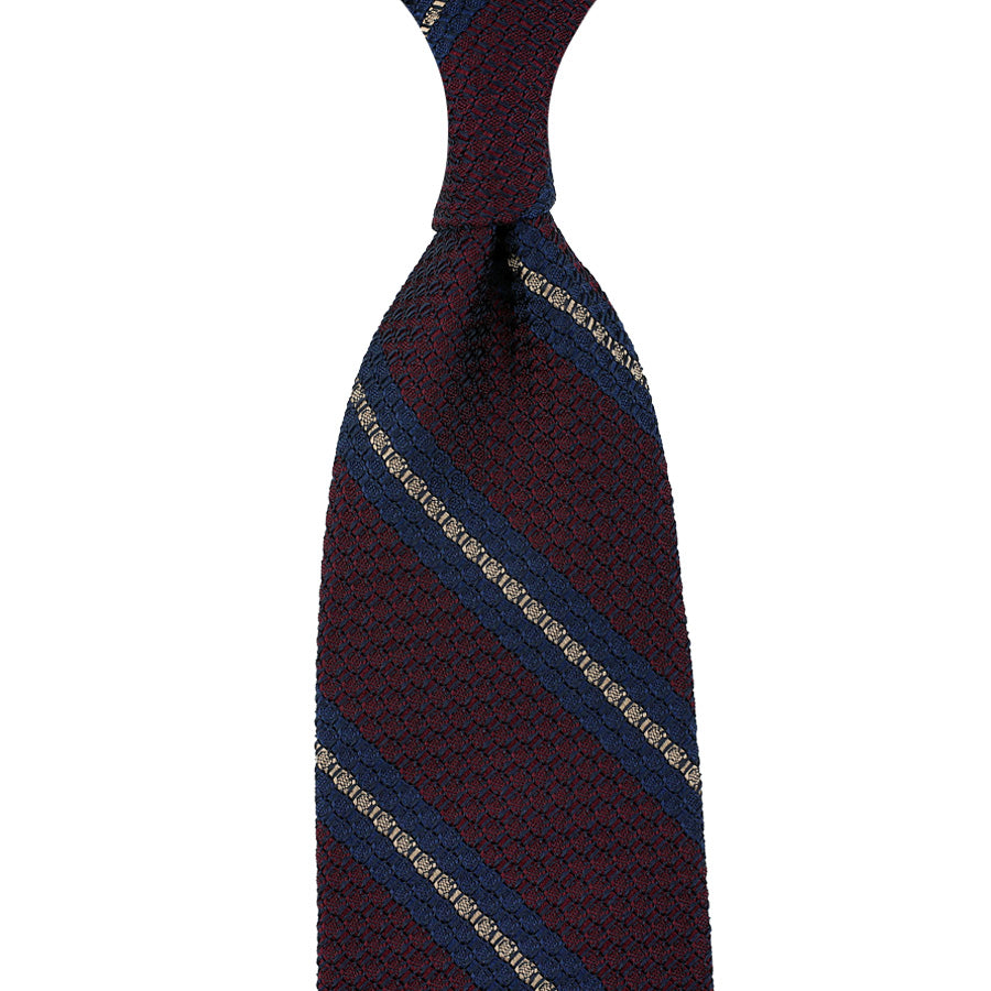 Striped Grossa Grenadine Silk Tie - Burgundy / Beige / Navy