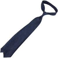 Dotted Jacquard Silk Tie - Navy - Hand-Rolled