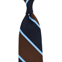 Block Stripe Super Repp Silk Tie - Navy / Brown / Sky