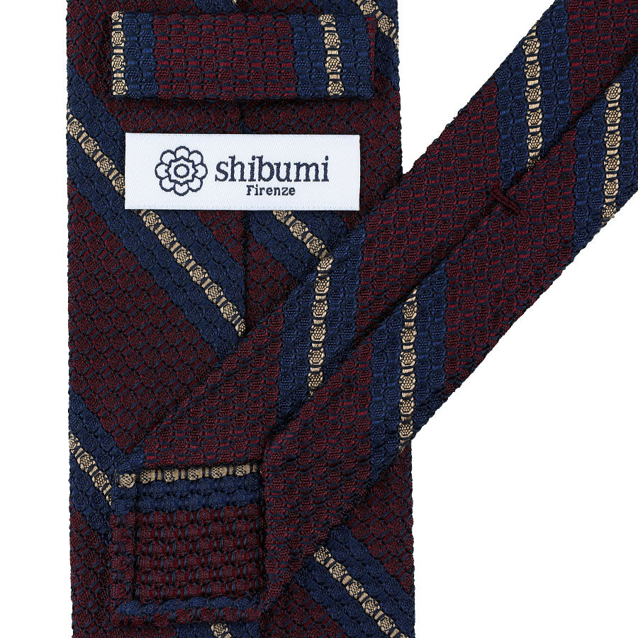 Striped Grossa Grenadine Silk Tie - Burgundy / Beige / Navy