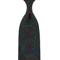 Paisley Printed Wool Challis Tie - Forest - Hand-Rolled