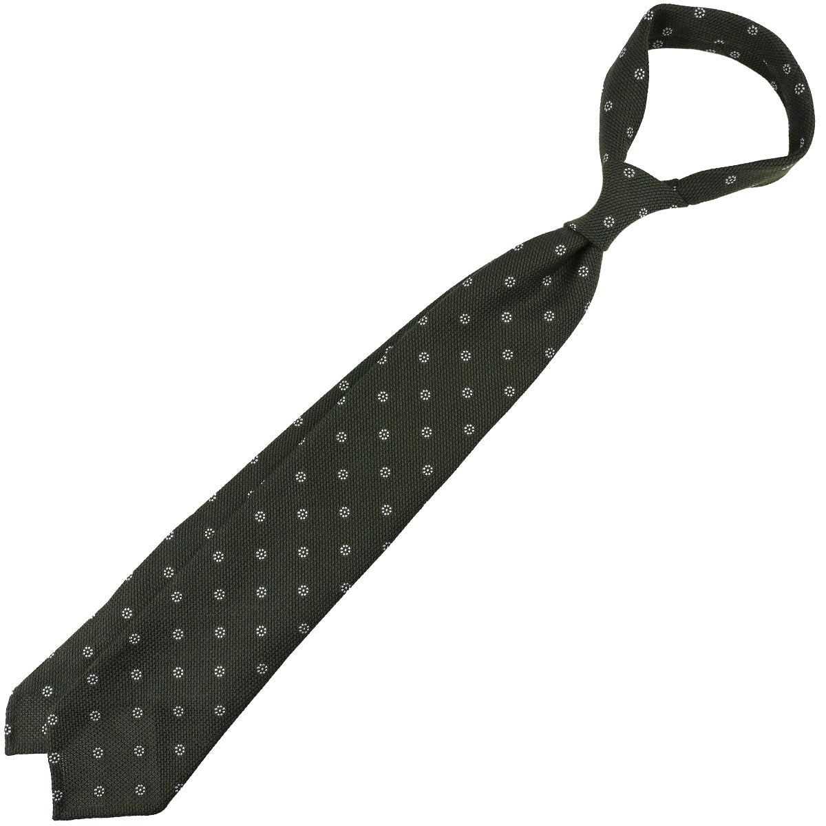 Floral Cashmere / Silk Grenadine Tie - Dark Olive - Hand-Rolled