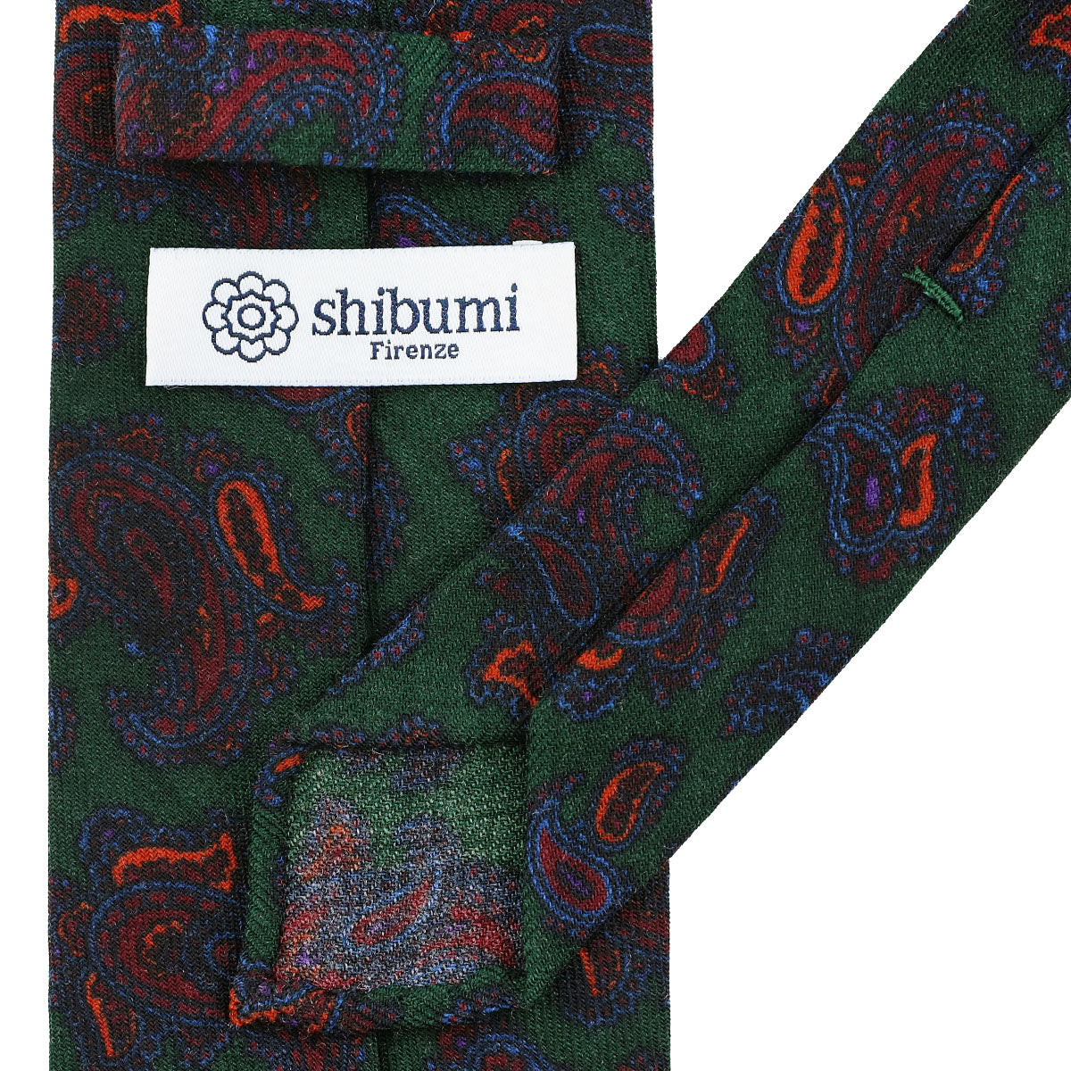 Paisley Printed Wool Challis Tie - Forest - Hand-Rolled