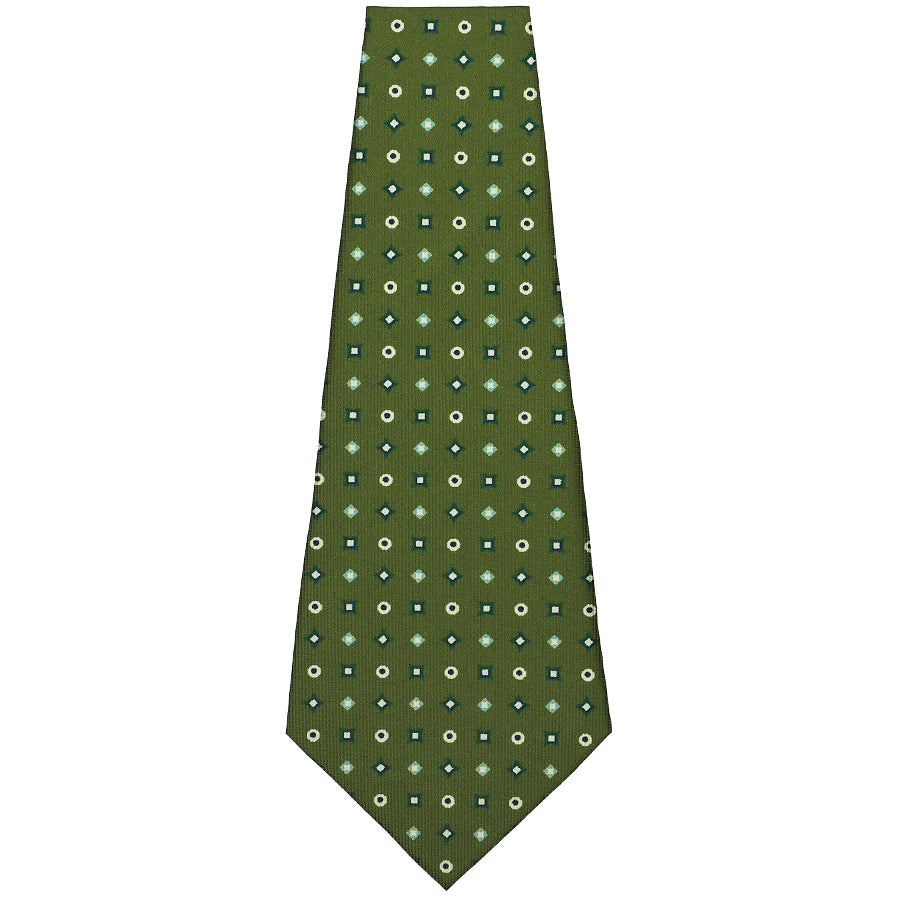 Floral Printed Silk Bespoke Tie - Olive