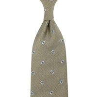 Floral Herringbone Silk Tie - Beige - Hand-Rolled