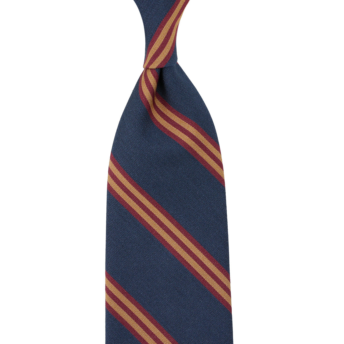 Mogador Striped Silk / Cotton Tie - Navy - Hand-Rolled