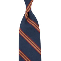 Mogador Striped Silk / Cotton Tie - Navy - Hand-Rolled