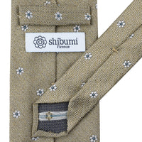 Floral Herringbone Silk Tie - Beige - Hand-Rolled