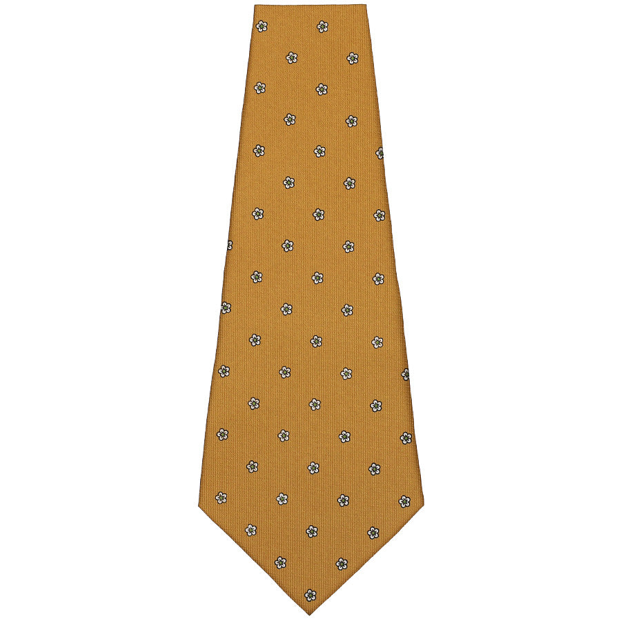 Floral Printed Silk Bespoke Tie - Gold
