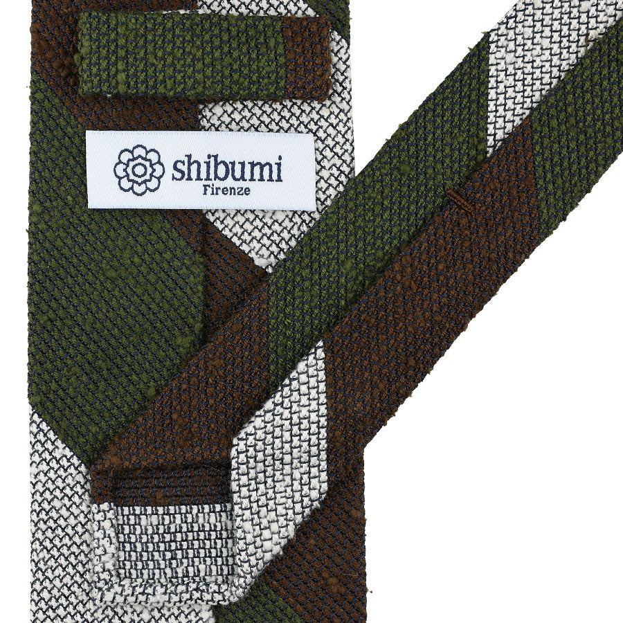 Shantung Grenadine Silk Tie - Olive / Brown / White