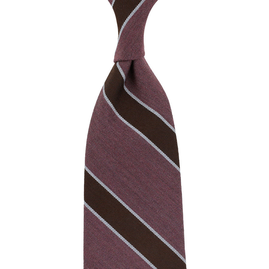 Mogador Striped Wool / Cotton Tie - Dusty Pink - Hand-Rolled