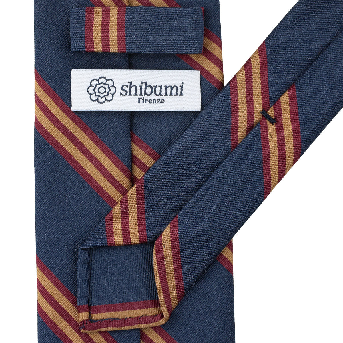 Mogador Striped Silk / Cotton Tie - Navy - Hand-Rolled