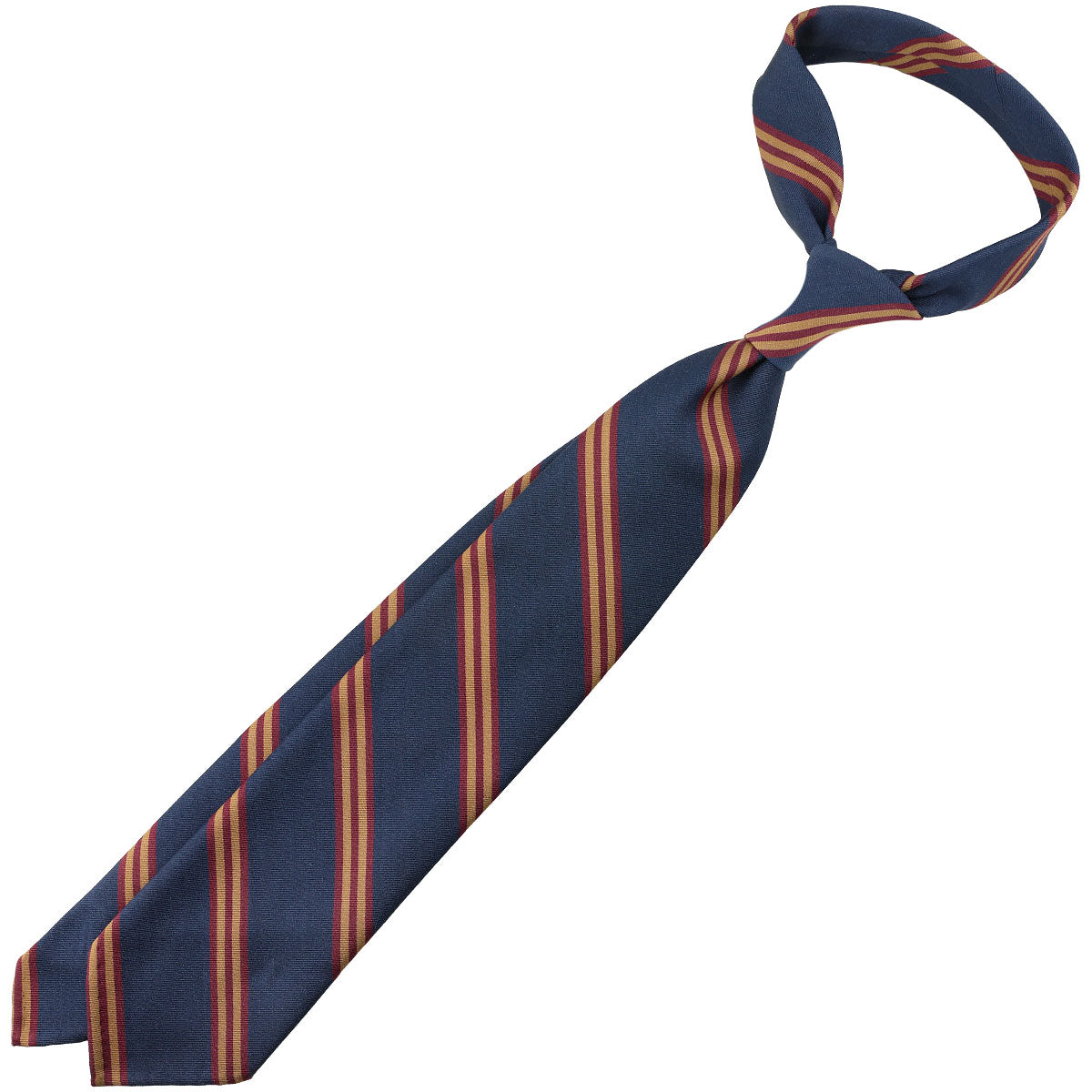 Mogador Striped Silk / Cotton Tie - Navy - Hand-Rolled