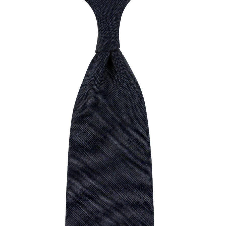 VBC Glencheck Wool Tie - Navy - Hand-Rolled