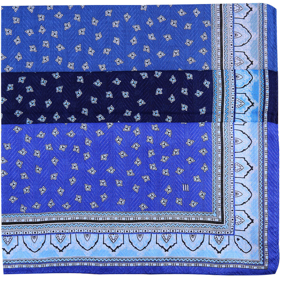 3x Floral Motif Cotton Handkerchief Set - Blue