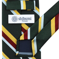 Japanese Repp Stripe Silk Tie - Forest / Burgundy / Yellow / Sky