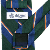 Striped Shantung Silk Tie - Forest / Blue - Hand-Rolled