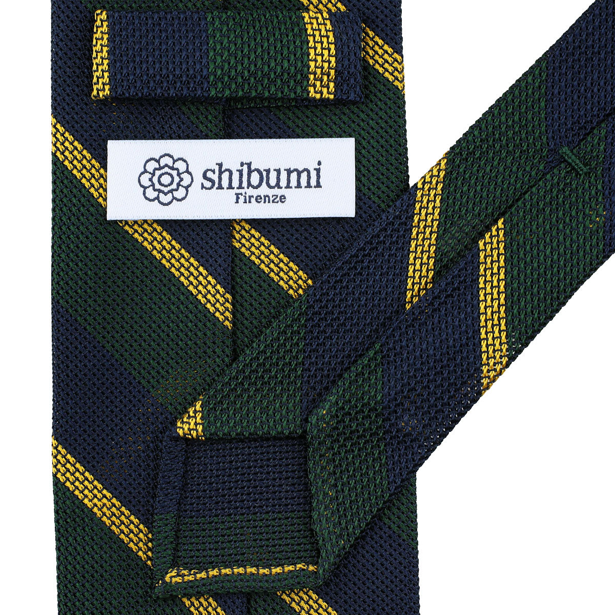 Striped Fina Grenadine Silk Tie - Navy / Forest / Yellow