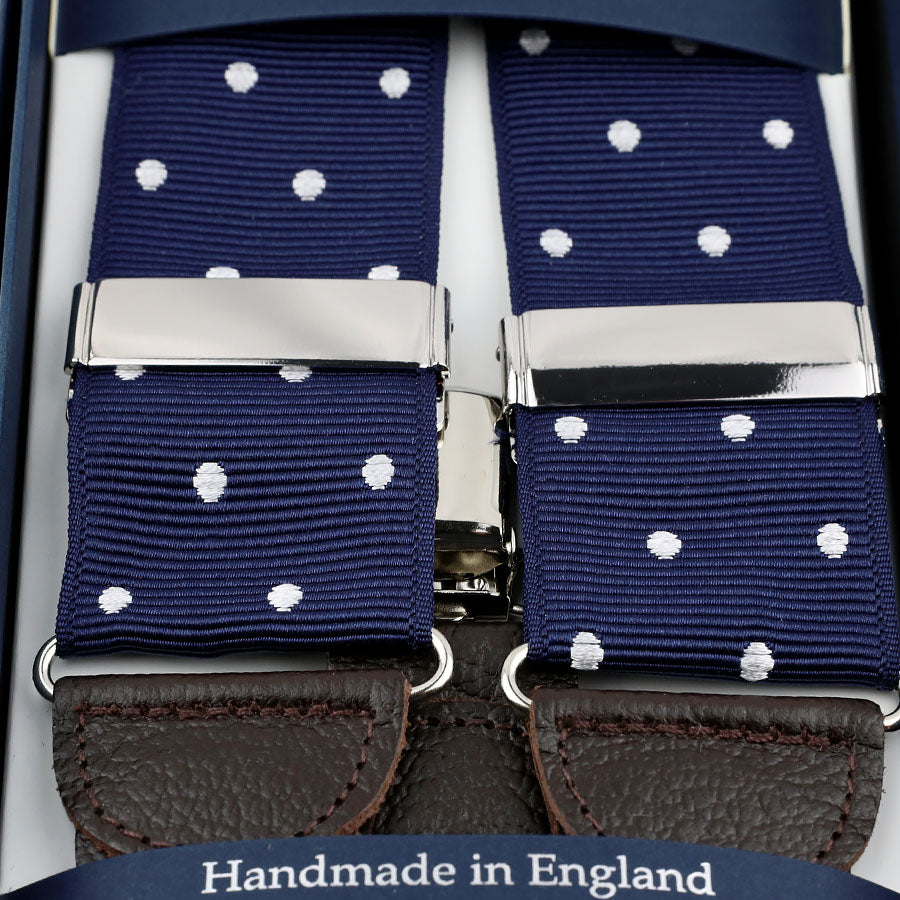 Dotted Barathea Clips Braces - Navy / White