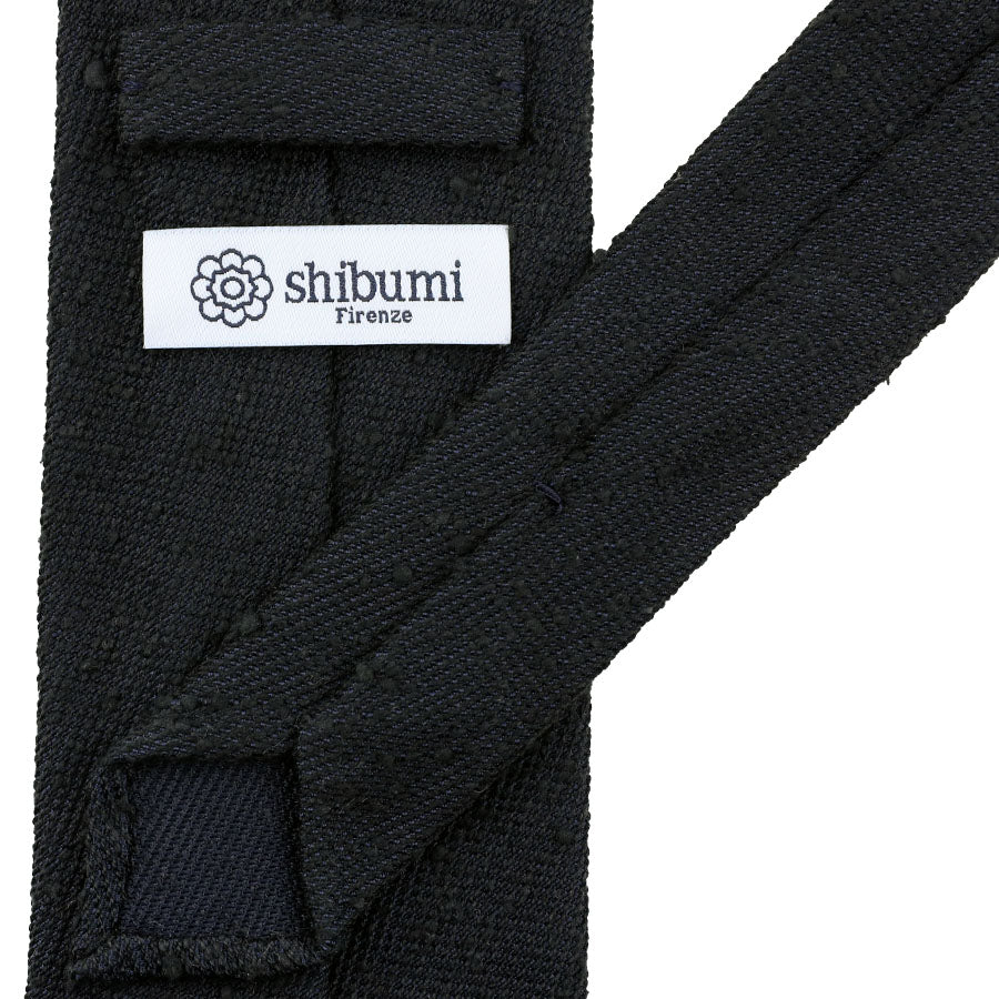 Plain Shantung Silk Tie - Black - Hand-Rolled
