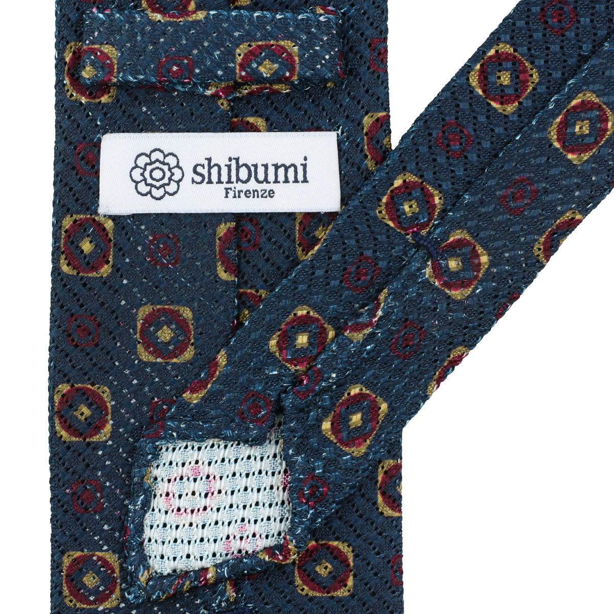 Printed Grossa Grenadine Silk Tie - Navy - Hand-Rolled
