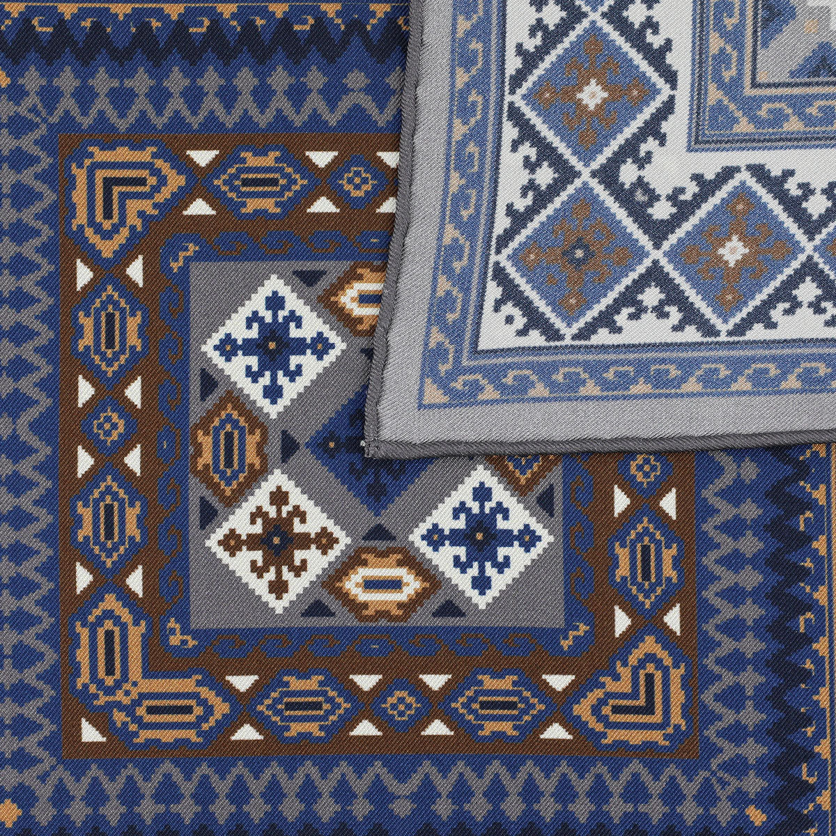 8 Bit Motif Silk Pocket Square - Grey / Brown - 40x40cm