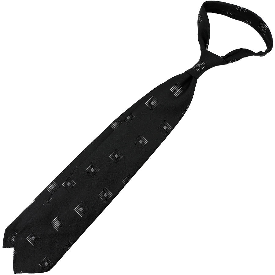 Geometrical Jacquard Silk Tie - Black - Hand-Rolled