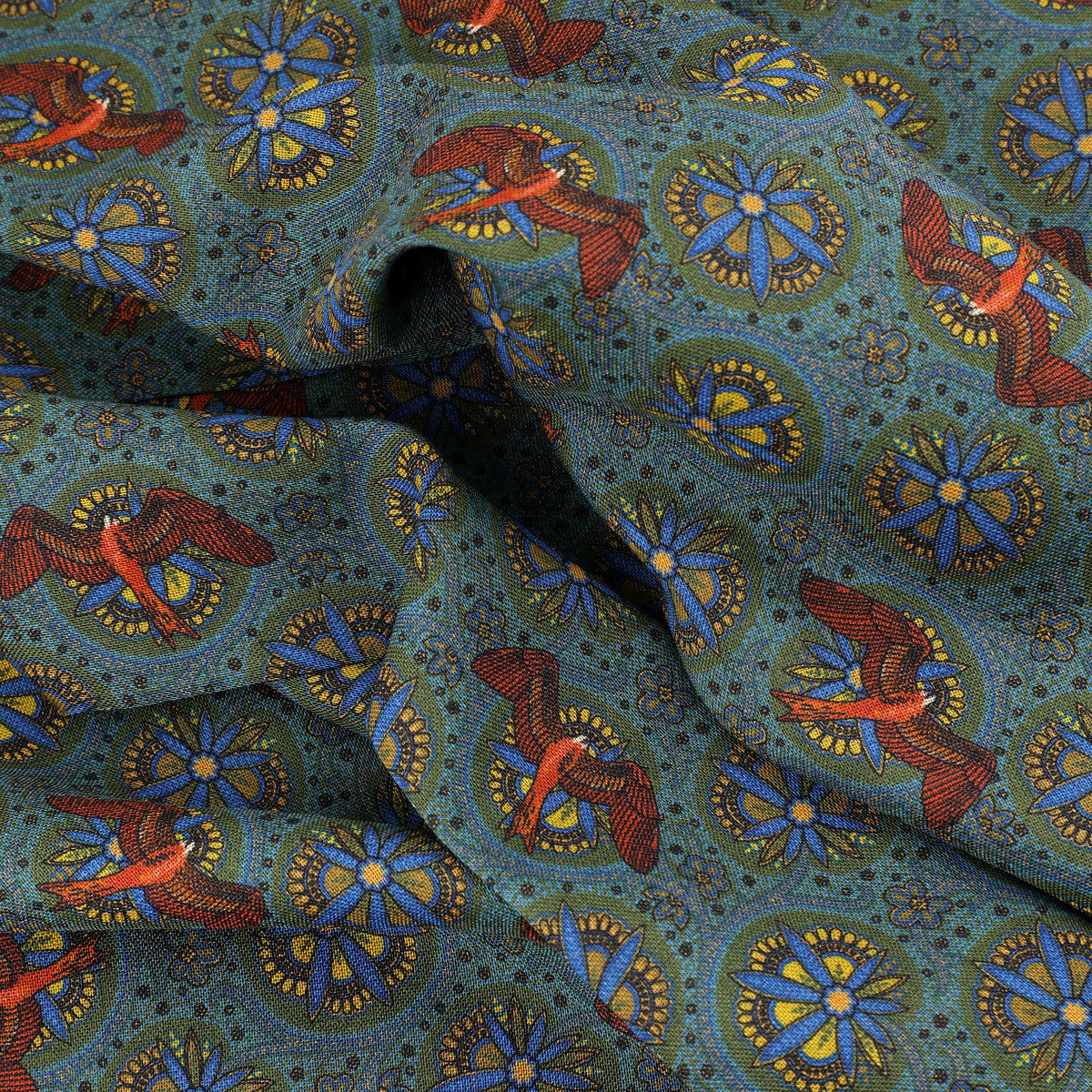 Animal Printed Wool / Silk Scarf - Green