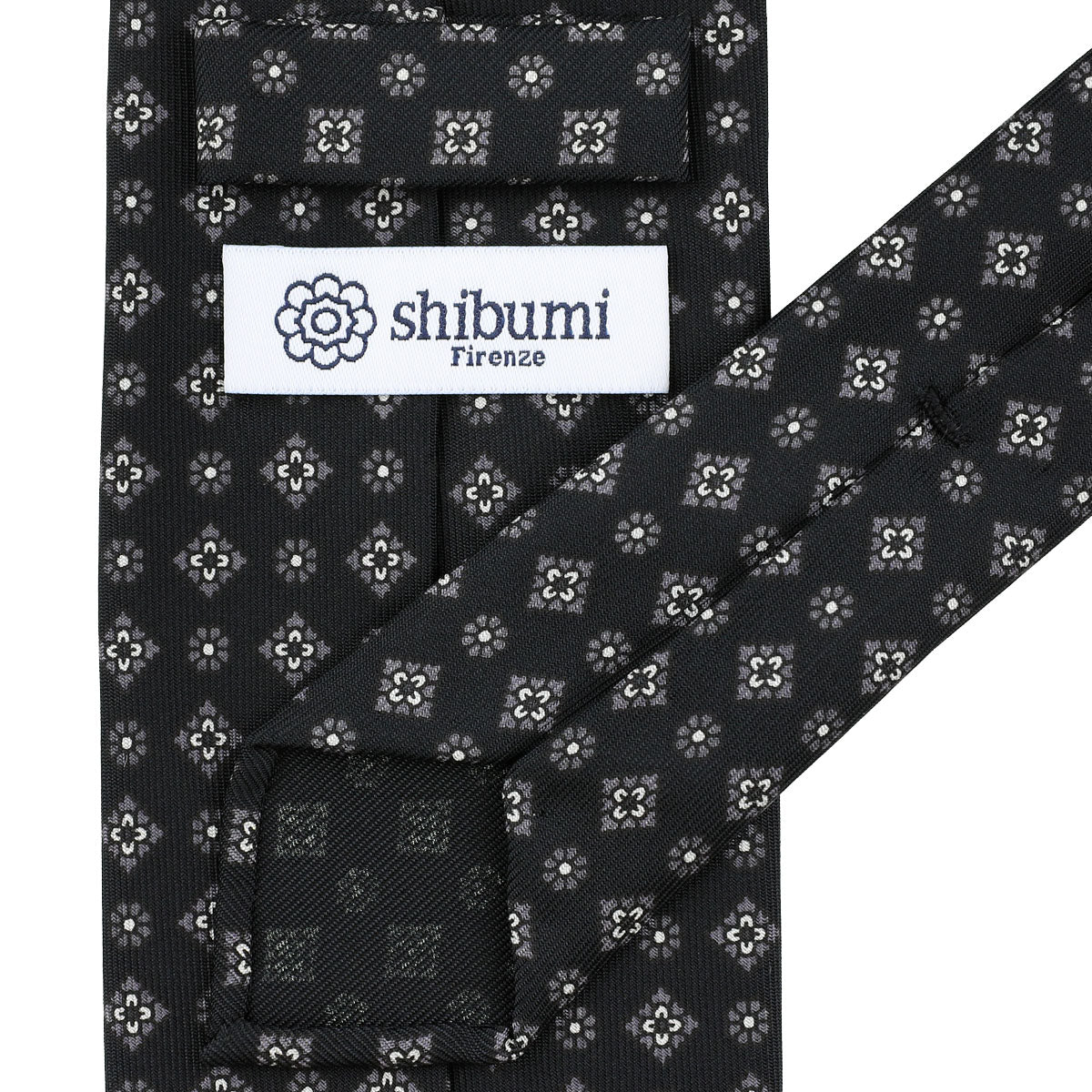 Floral Printed Silk Tie - Black - Hand-Rolled