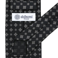 Floral Printed Silk Tie - Black - Hand-Rolled