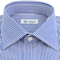 Poplin Pencil Stripe Semi Spread Shirt - White / Blue - Regular Fit