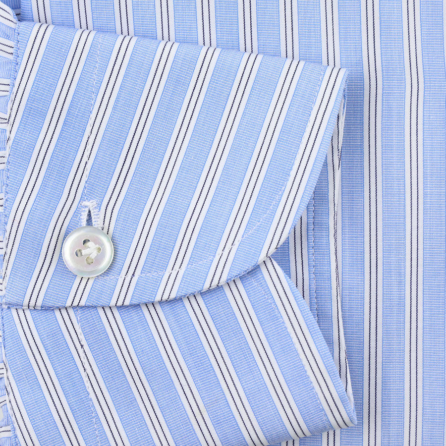 Poplin Semi Spread Shirt - White / Sky Blue - Halo Stripe