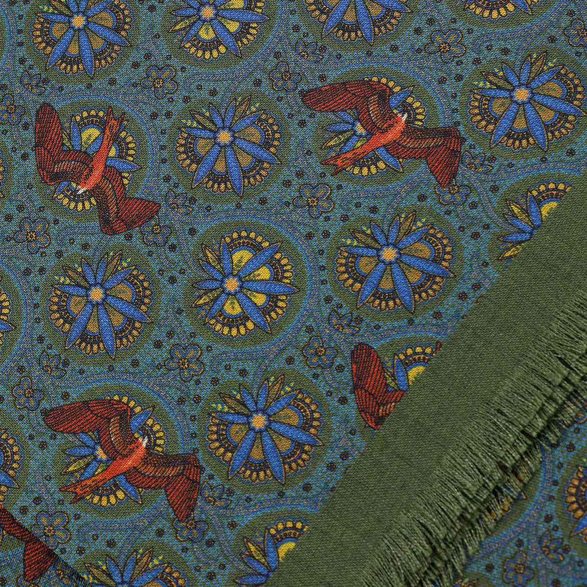 Animal Printed Wool / Silk Scarf - Green