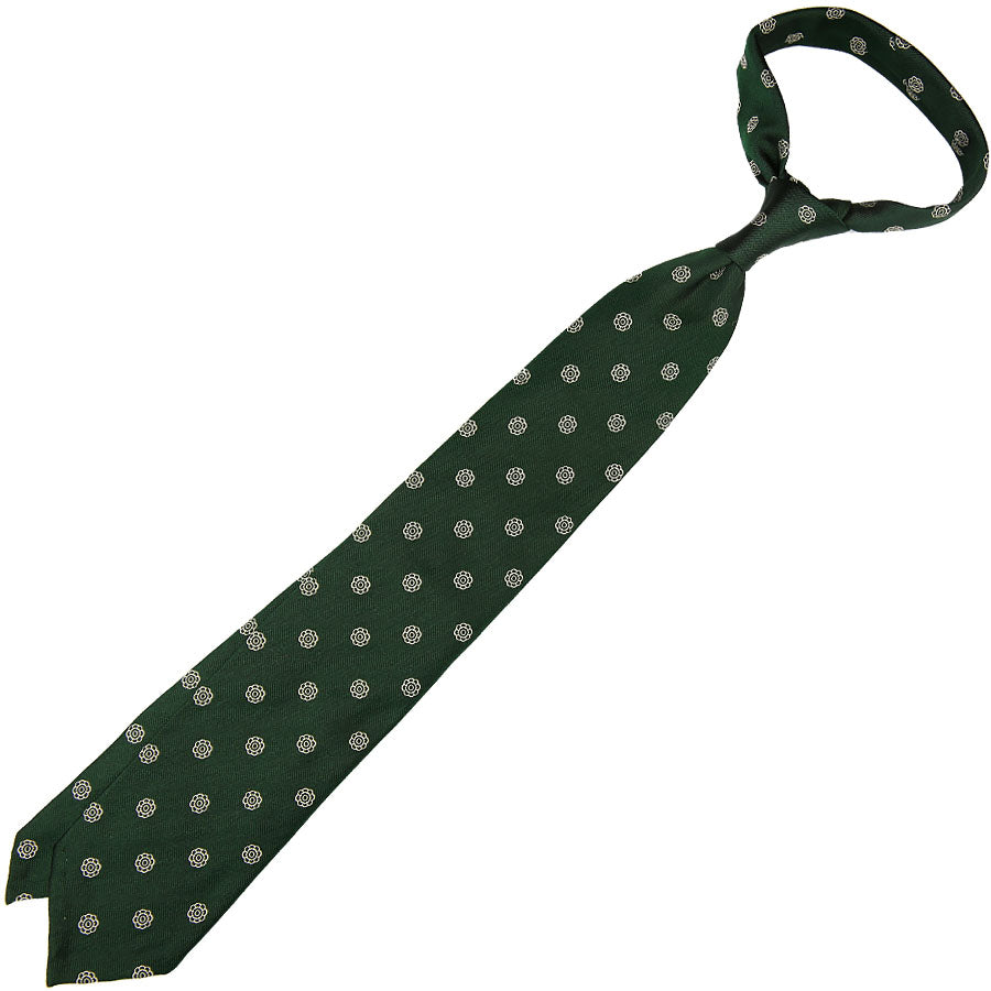 Shibumi-Flower Jacquard Silk Tie - Forest - Hand-Rolled