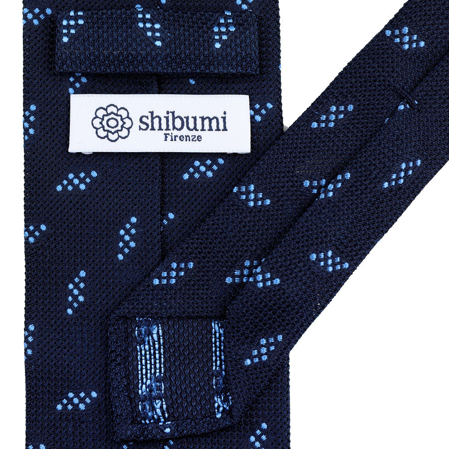 Geometrical Fina Grenadine Silk Tie - Navy - Hand-Rolled