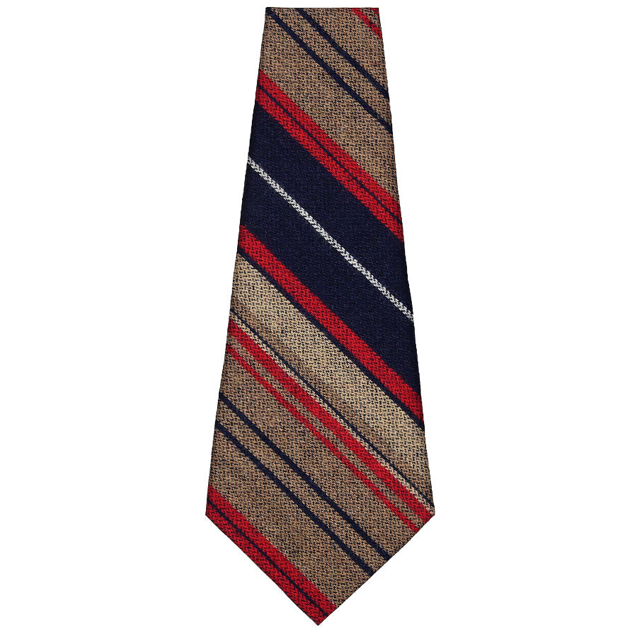 Vintage Striped Wool Bespoke Tie - Beige / Navy